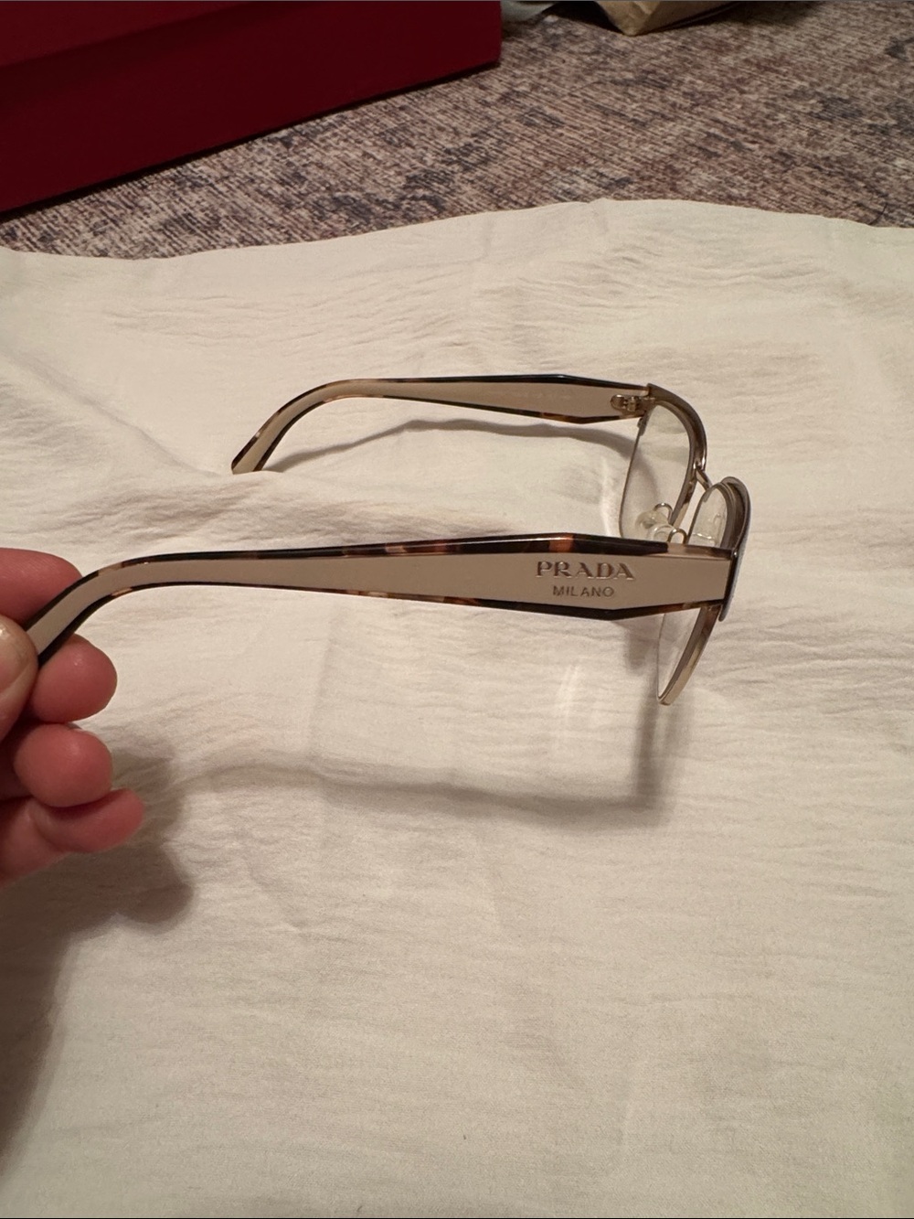 Prada Transparent Beige and Tortoiseshell Temple Sunglasses